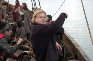 Sturla-Gunnarsson-on-viking-ship during the filming of Beowulf & Grendel